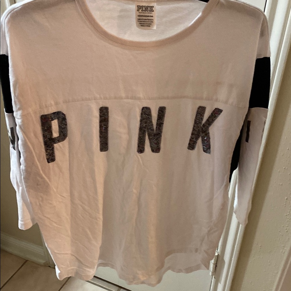 Victoria's Secret PINK White and Black Long Sleeve Shirt